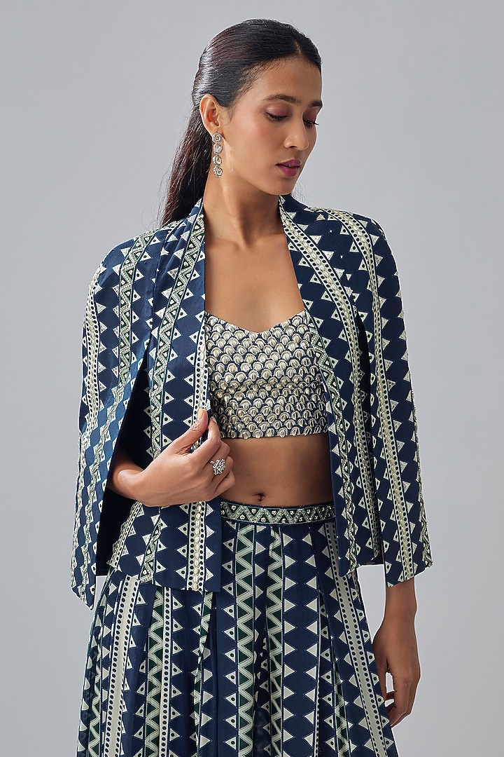 Blue Crepe Printed Cape Set by SVA BY SONAM & PARAS MODI at Pernia's Pop Up Shop