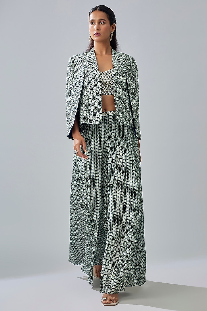 Blue Crepe Printed Cape Set by SVA BY SONAM & PARAS MODI at Pernia's Pop Up Shop