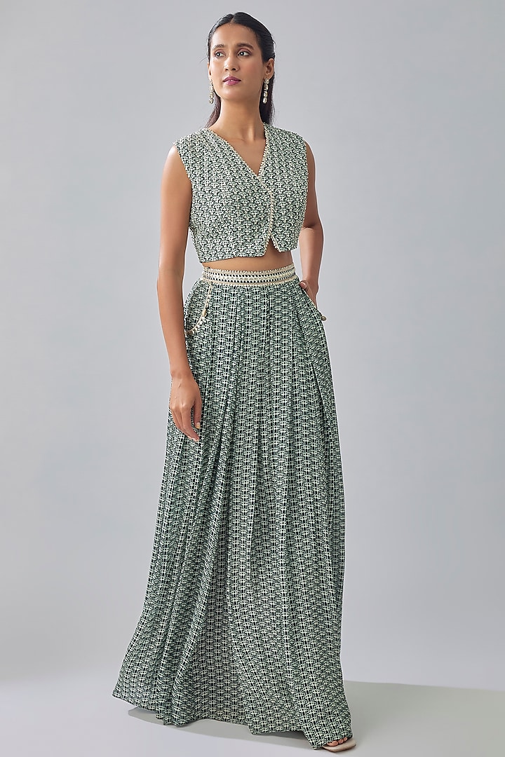 Blue Crepe Printed Co-Ord Set by SVA BY SONAM & PARAS MODI at Pernia's Pop Up Shop