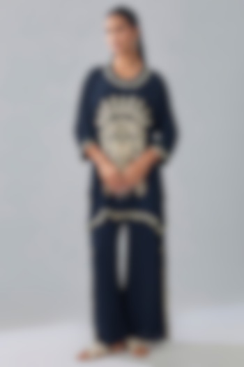 Blue Crepe Embroidered Co-Ord Set by SVA BY SONAM & PARAS MODI at Pernia's Pop Up Shop