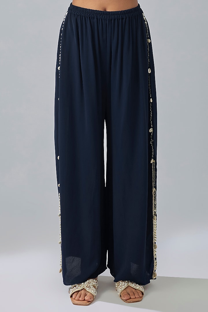 Blue Crepe Embroidered Co-Ord Set by SVA BY SONAM & PARAS MODI at Pernia's Pop Up Shop
