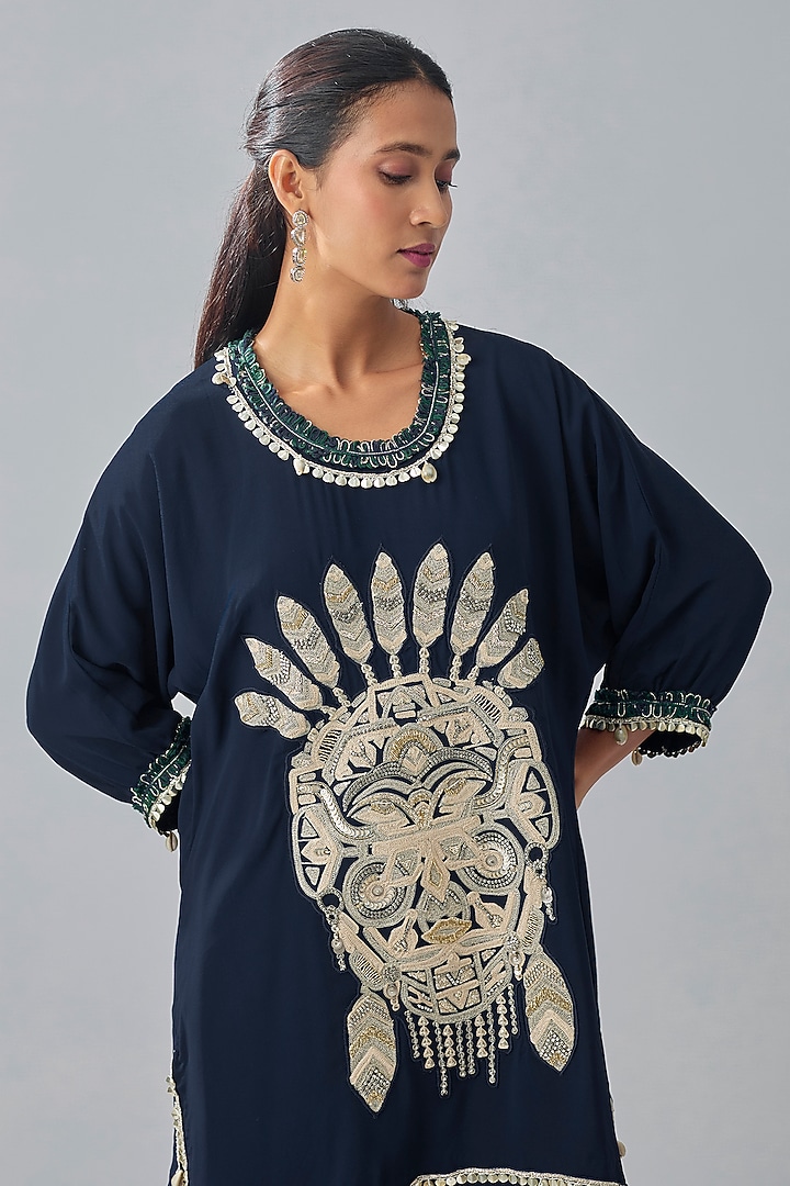 Blue Crepe Embroidered Co-Ord Set by SVA BY SONAM & PARAS MODI at Pernia's Pop Up Shop