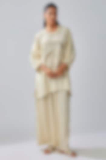 Ivory Crepe Embroidered Co-Ord Set by SVA BY SONAM & PARAS MODI at Pernia's Pop Up Shop