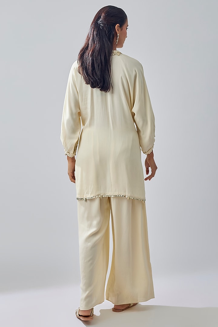 Ivory Crepe Embroidered Co-Ord Set by SVA BY SONAM & PARAS MODI at Pernia's Pop Up Shop