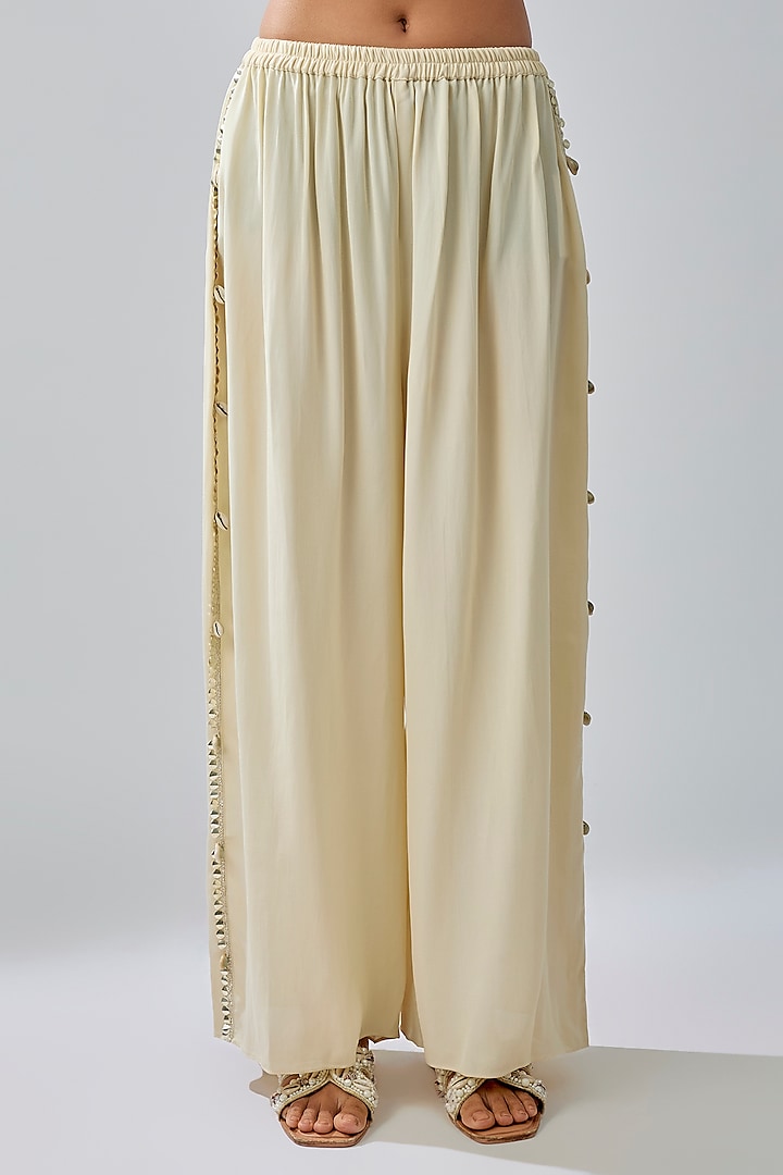 Ivory Crepe Embroidered Co-Ord Set by SVA BY SONAM & PARAS MODI at Pernia's Pop Up Shop