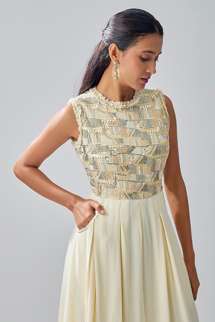 Ivory Crepe Hand Embroidered Jumpsuit by SVA BY SONAM & PARAS MODI at Pernia's Pop Up Shop