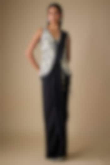 Black Crepe Embellished Draped Reception Saree Set by SVA BY SONAM & PARAS MODI at Pernia's Pop Up Shop