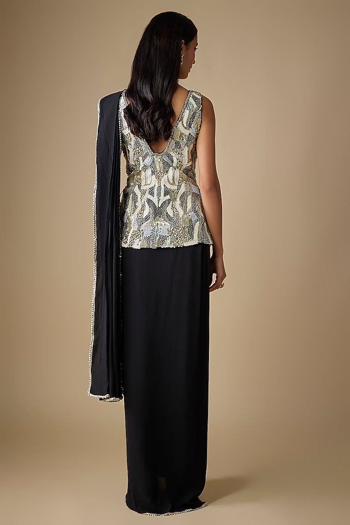 Black Crepe Embellished Draped Reception Saree Set by SVA BY SONAM & PARAS MODI at Pernia's Pop Up Shop