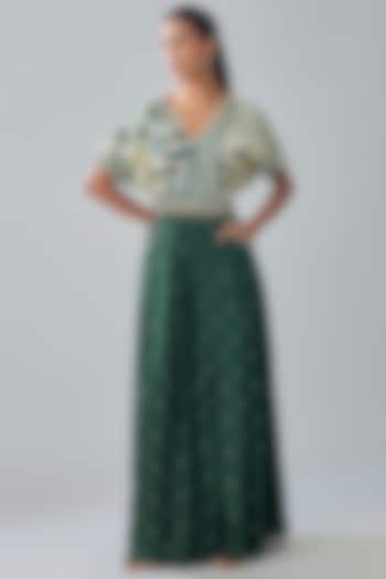 Emerald Crepe Hand Embellished Jumpsuit by Sva By Sonam & Paras Modi at Pernia's Pop Up Shop