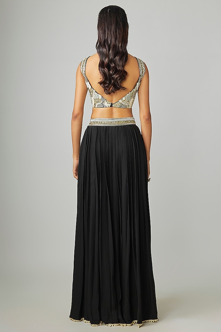 Black Crepe Pleated Skirt Set by Sva By Sonam & Paras Modi at Pernia's Pop Up Shop