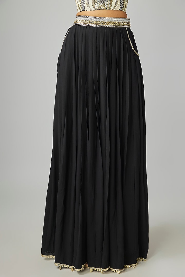 Black Crepe Pleated Skirt Set by Sva By Sonam & Paras Modi at Pernia's Pop Up Shop