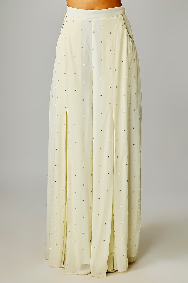 Ivory Crepe Embellished Fringe Jacket Set by Sva By Sonam & Paras Modi at Pernia's Pop Up Shop