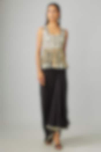 Black Crepe Draped Skirt Set by Sva By Sonam & Paras Modi at Pernia's Pop Up Shop