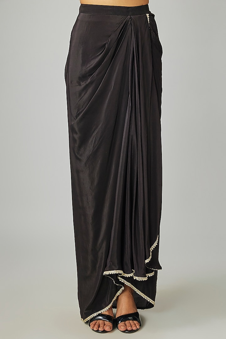 Black Crepe Draped Skirt Set by Sva By Sonam & Paras Modi at Pernia's Pop Up Shop