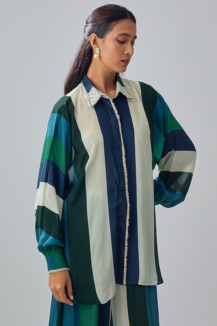 Multi-Colored Crepe Striped Printed Co-Ord Set by Sva By Sonam & Paras Modi at Pernia's Pop Up Shop
