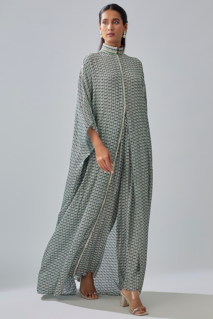 Blue Crepe Striped Printed Kaftan by Sva By Sonam & Paras Modi at Pernia's Pop Up Shop