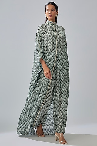 Blue Crepe Striped Printed Kaftan by Sva By Sonam & Paras Modi