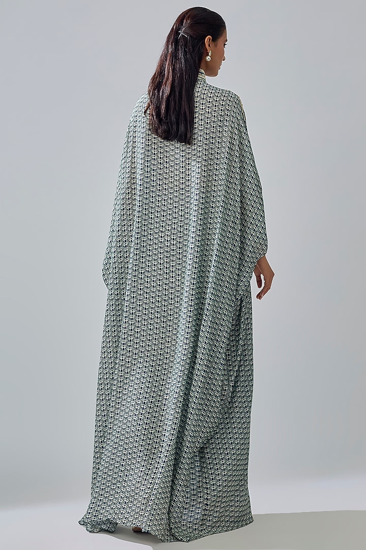 Blue Crepe Striped Printed Kaftan by Sva By Sonam & Paras Modi at Pernia's Pop Up Shop