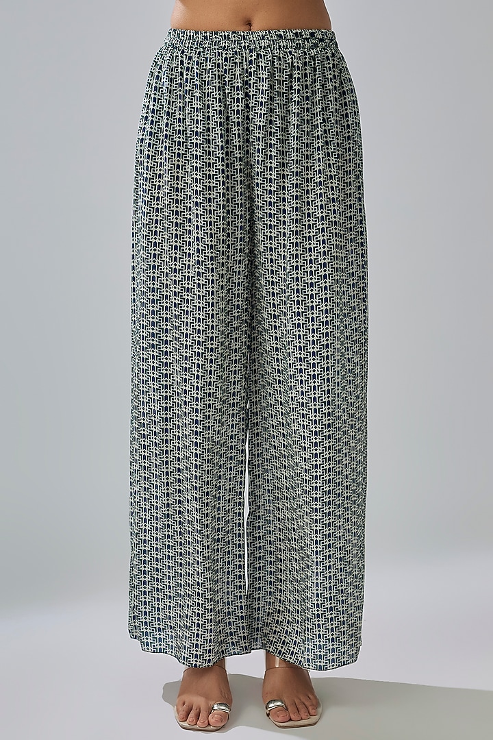 Blue Crepe Striped Printed Kaftan by Sva By Sonam & Paras Modi at Pernia's Pop Up Shop