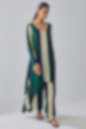 Multi-Colored Crepe Striped Printed Tunic Set by Sva By Sonam & Paras Modi at Pernia's Pop Up Shop