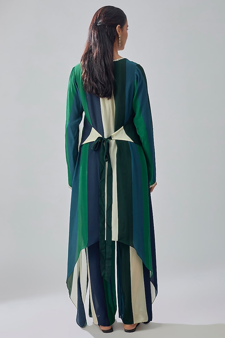Multi-Colored Crepe Striped Printed Tunic Set by Sva By Sonam & Paras Modi at Pernia's Pop Up Shop