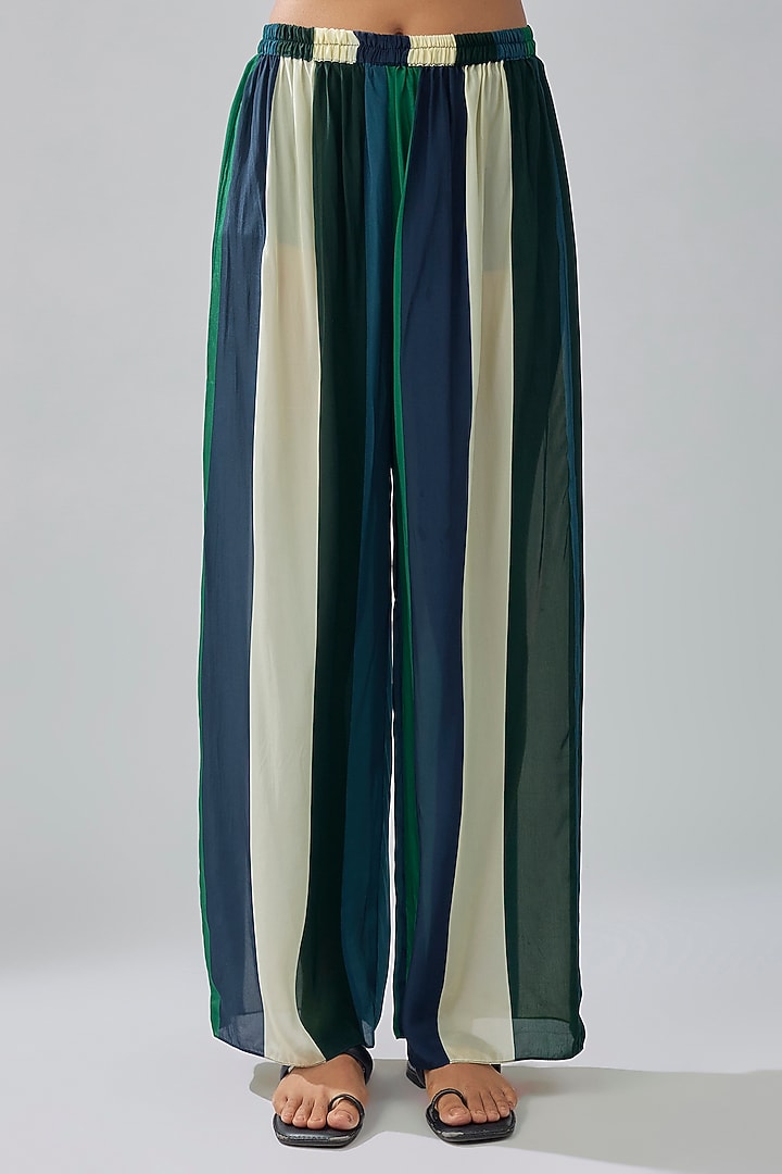 Multi-Colored Crepe Striped Printed Tunic Set by Sva By Sonam & Paras Modi at Pernia's Pop Up Shop