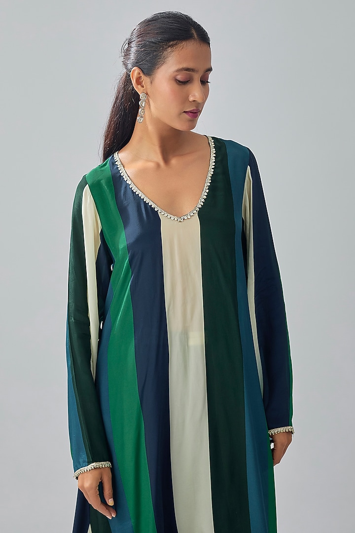 Multi-Colored Crepe Striped Printed Tunic Set by Sva By Sonam & Paras Modi at Pernia's Pop Up Shop