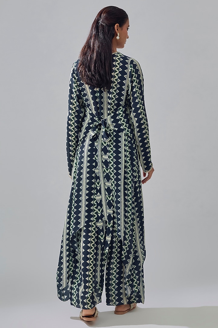 Blue Crepe Striped Printed Tunic Set by Sva By Sonam & Paras Modi at Pernia's Pop Up Shop