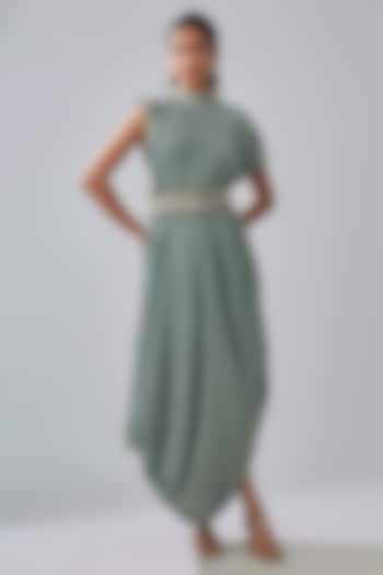 Blue Crepe Printed Cowl Cocktail Dress by Sva By Sonam & Paras Modi at Pernia's Pop Up Shop