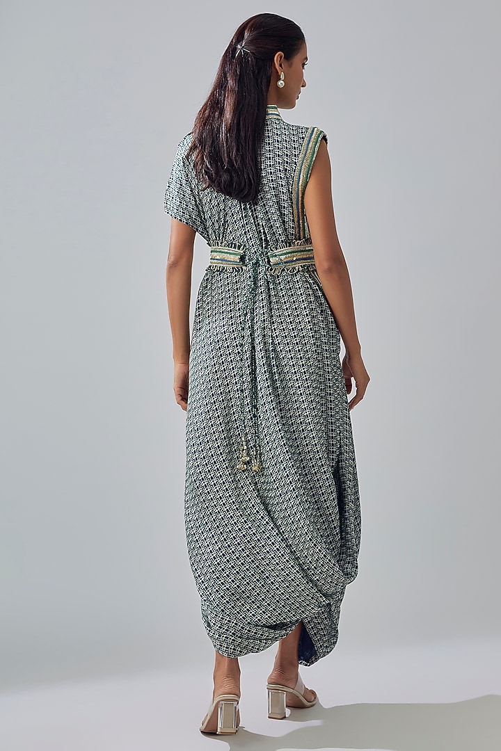 Blue Crepe Printed Cowl Cocktail Dress by Sva By Sonam & Paras Modi at Pernia's Pop Up Shop
