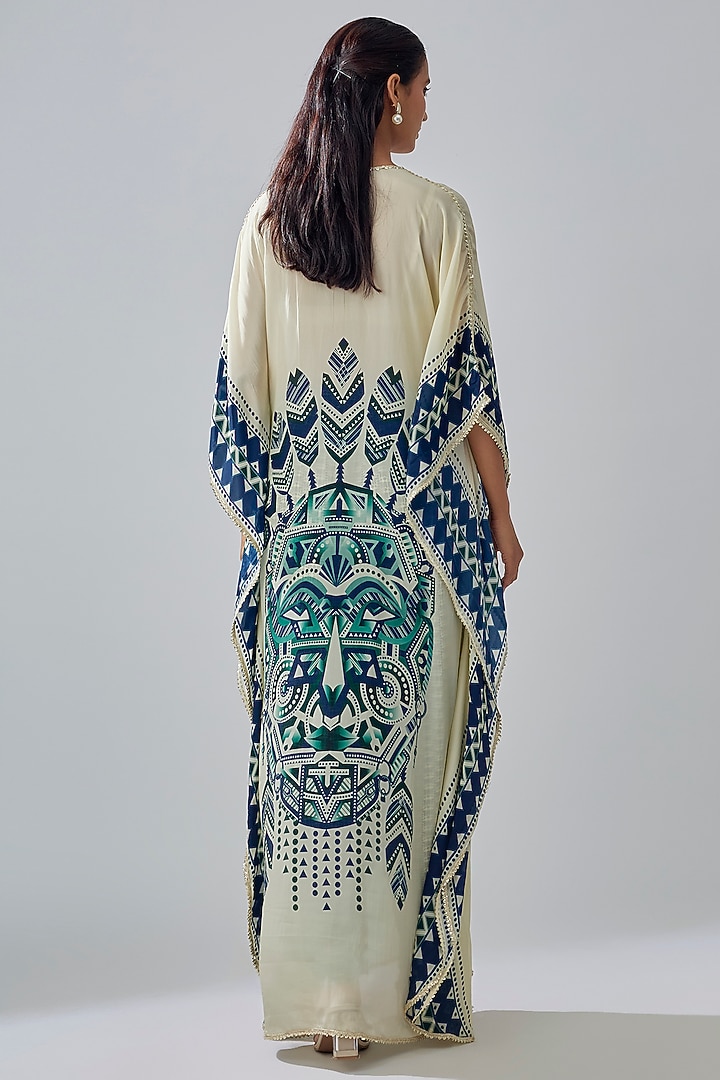Ivory Crepe Printed Kaftan Set by Sva By Sonam & Paras Modi at Pernia's Pop Up Shop