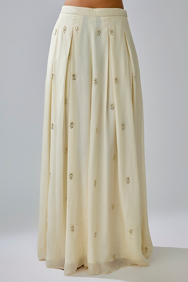 Ivory Crepe Embellished Cape Set by Sva By Sonam & Paras Modi at Pernia's Pop Up Shop