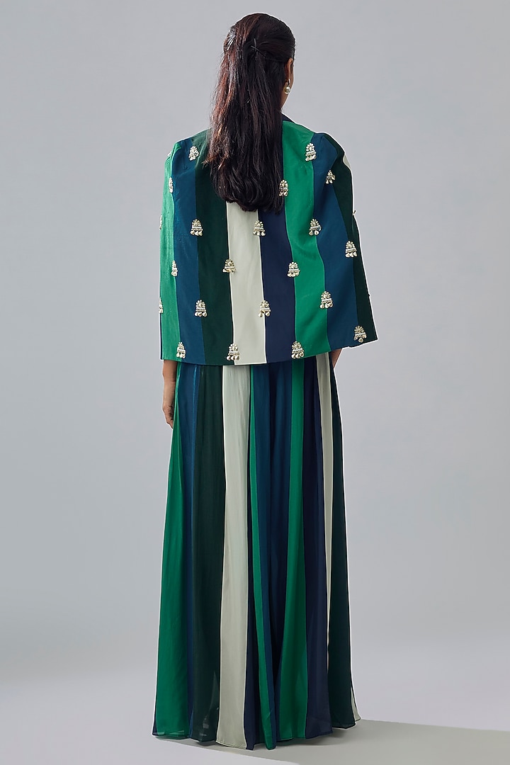 Multi-Colored Crepe Striped Printed Cape Set by Sva By Sonam & Paras Modi at Pernia's Pop Up Shop