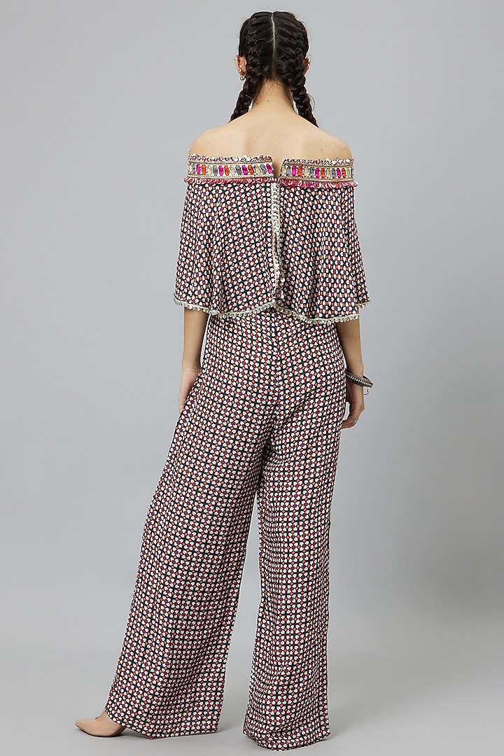 Black Linen Geometric Printed Jumpsuit by SVA BY SONAM & PARAS MODI at Pernia's Pop Up Shop