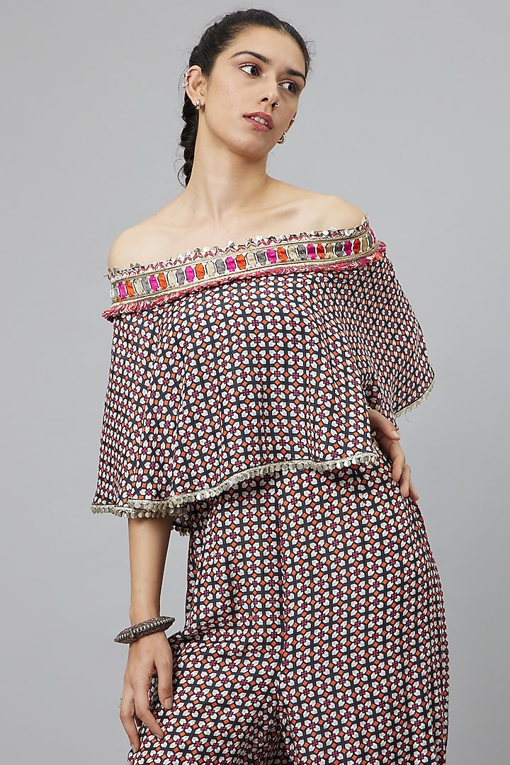Black Linen Geometric Printed Jumpsuit by SVA BY SONAM & PARAS MODI at Pernia's Pop Up Shop