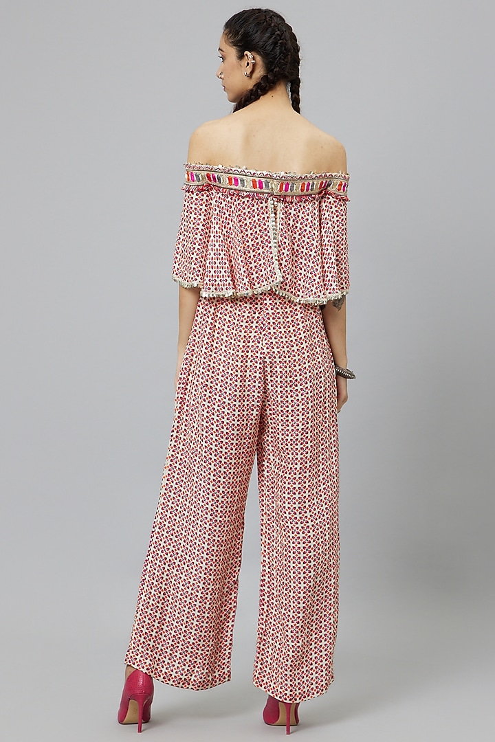 Pink Linen Geometric Printed Jumpsuit by SVA BY SONAM & PARAS MODI at Pernia's Pop Up Shop