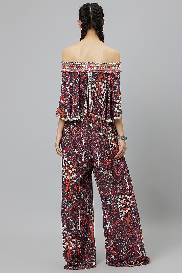Grey Linen Geometric Printed Jumpsuit by SVA BY SONAM & PARAS MODI at Pernia's Pop Up Shop