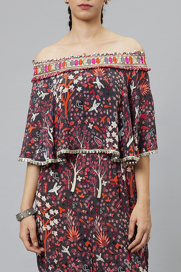 Grey Linen Geometric Printed Jumpsuit by SVA BY SONAM & PARAS MODI at Pernia's Pop Up Shop