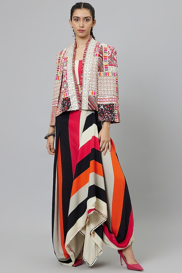 Multi-Colored Crepe Striped Printed Skirt Set by SVA BY SONAM & PARAS MODI at Pernia's Pop Up Shop