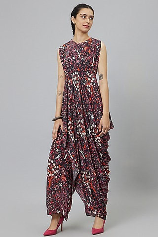 Grey Crepe Printed Pant Set by SVA BY SONAM & PARAS MODI