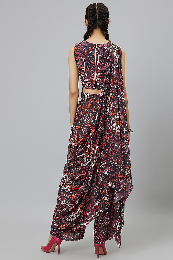 Grey Crepe Printed Pant Set by SVA BY SONAM & PARAS MODI at Pernia's Pop Up Shop
