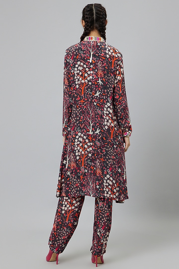 Grey Crepe Printed Jacket Set by SVA BY SONAM & PARAS MODI at Pernia's Pop Up Shop