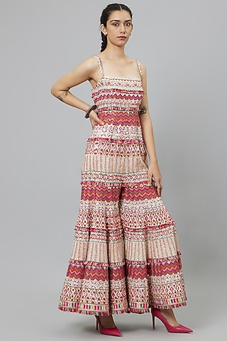Multi-Colored Silk Bell Bottom Jumpsuit by SVA BY SONAM & PARAS MODI