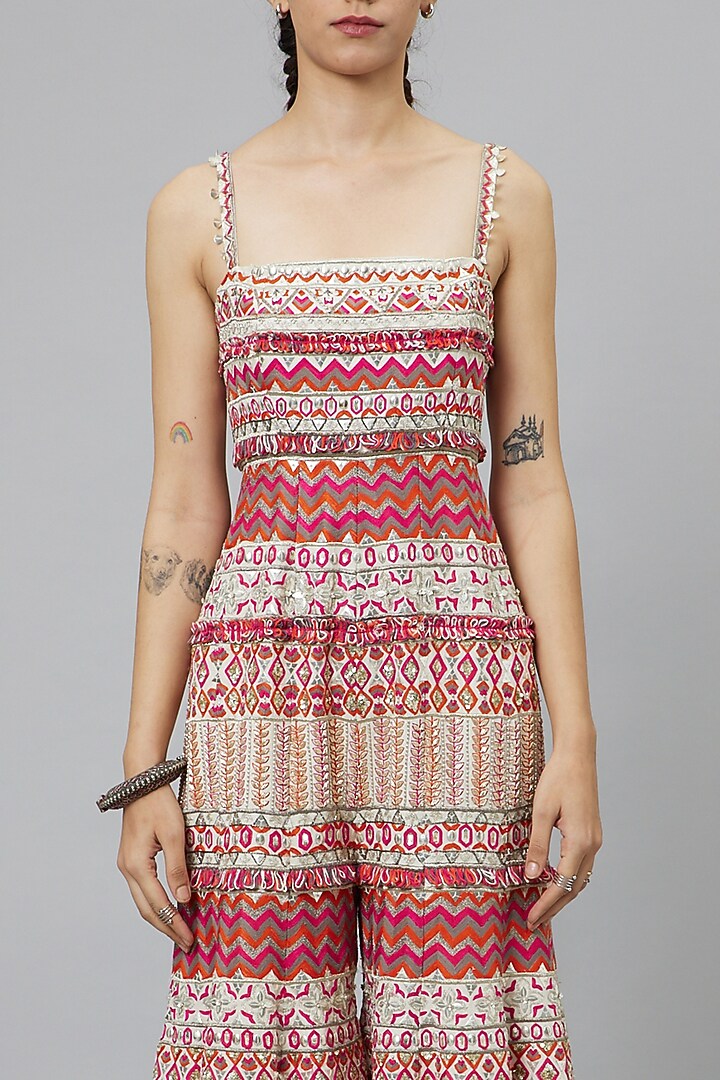 Multi-Colored Silk Bell Bottom Jumpsuit by SVA BY SONAM & PARAS MODI at Pernia's Pop Up Shop