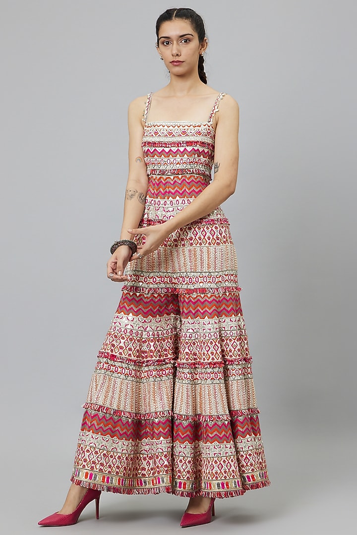 Multi-Colored Silk Bell Bottom Jumpsuit by SVA BY SONAM & PARAS MODI at Pernia's Pop Up Shop