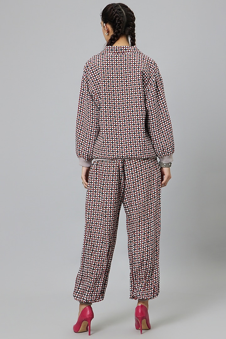 Black Crepe Printed Bomber Jacket Set by SVA BY SONAM & PARAS MODI at Pernia's Pop Up Shop