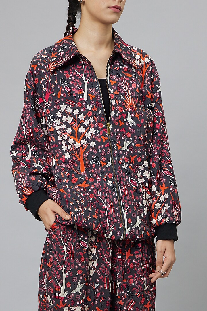 Multi-Colored Crepe Printed Bomber Jacket Set by SVA BY SONAM & PARAS MODI at Pernia's Pop Up Shop