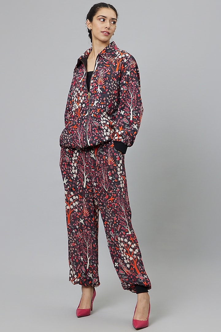 Multi-Colored Crepe Printed Bomber Jacket Set by SVA BY SONAM & PARAS MODI at Pernia's Pop Up Shop