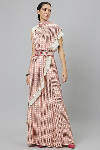 Ivory & Pink Crepe Printed Sharara Set by SVA BY SONAM & PARAS MODI