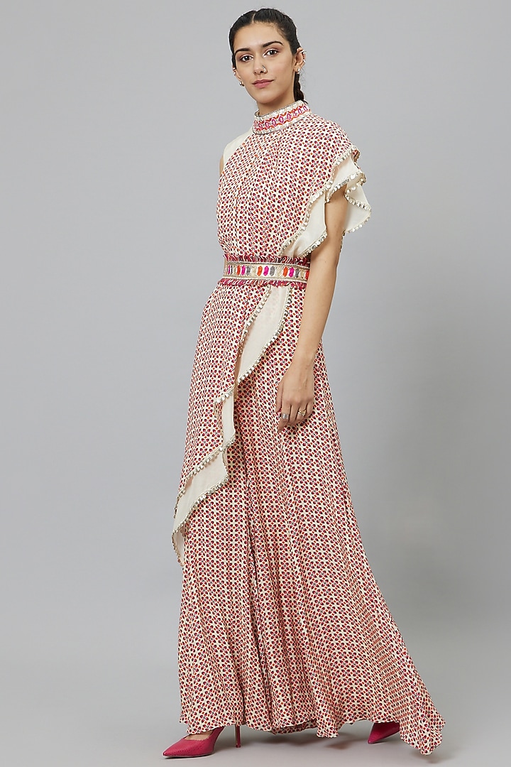 Ivory & Pink Crepe Printed Wedding Sharara Set by SVA BY SONAM & PARAS MODI at Pernia's Pop Up Shop